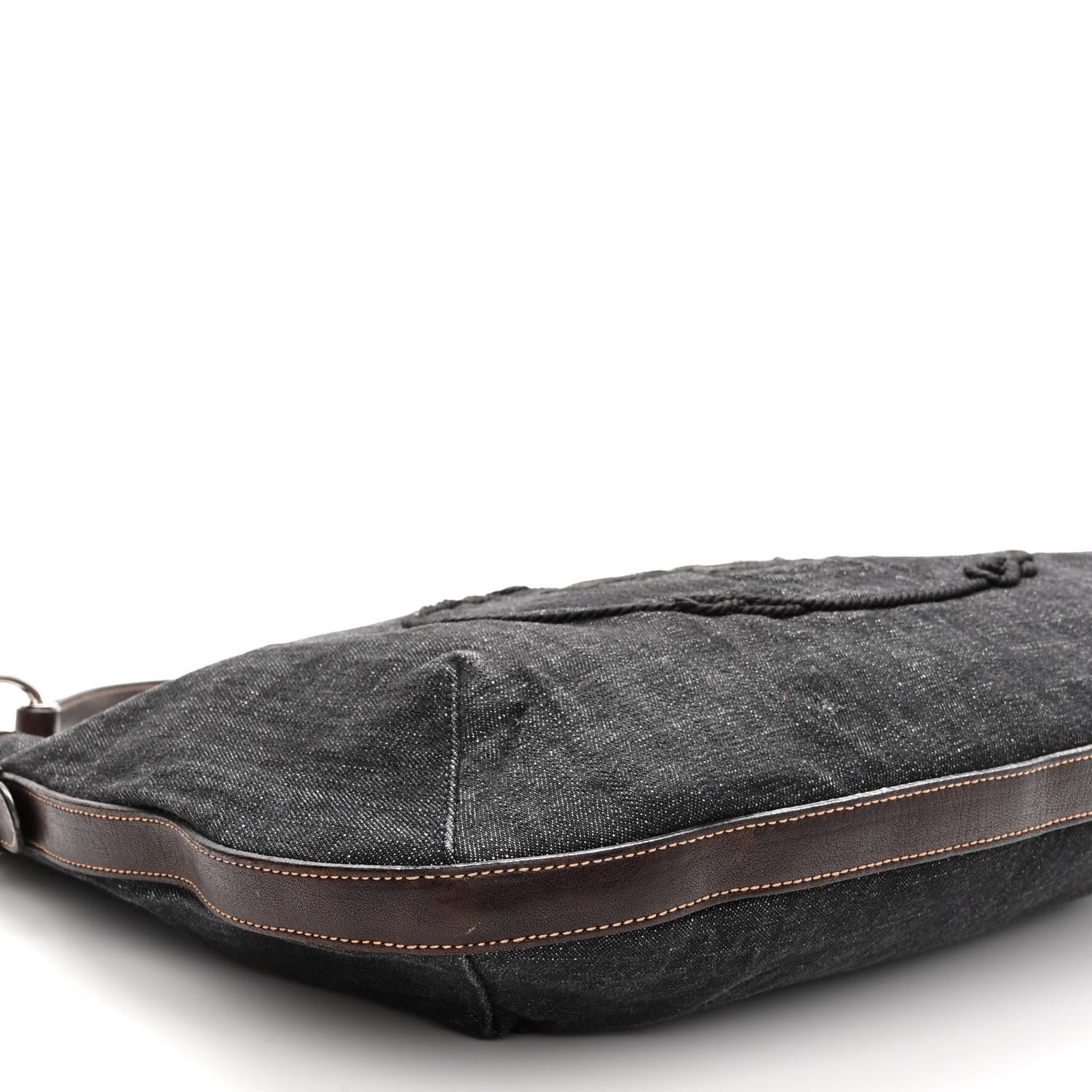 Prada Washed Denim Logo Hobo Black Caffe 8 of 11