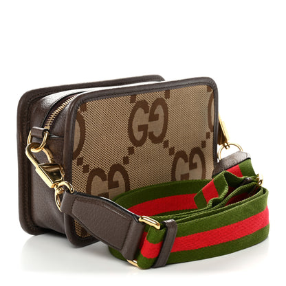 Gucci Monogram Jumbo GG Textured Dollar Calfskin Web Mini Crossbody Bag Camel Ebony New Acero 3 of 10