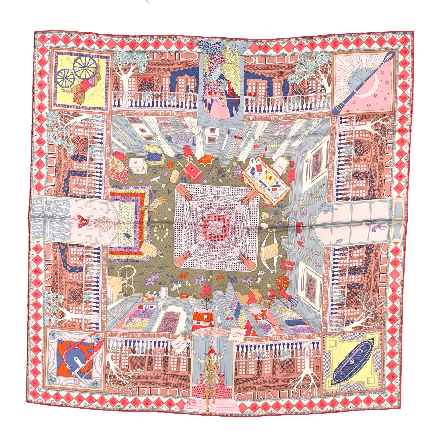 Silk Objets de Curiosite Scarf 90 Rose Vert Gris