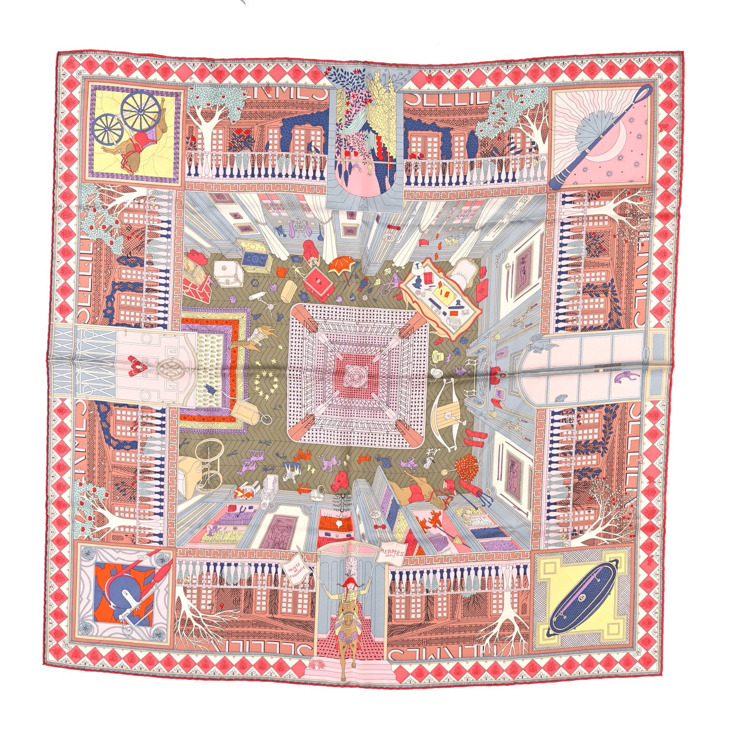 Hermes Silk Objets de Curiosite Scarf 90 Rose Vert Gris 1 of 5
