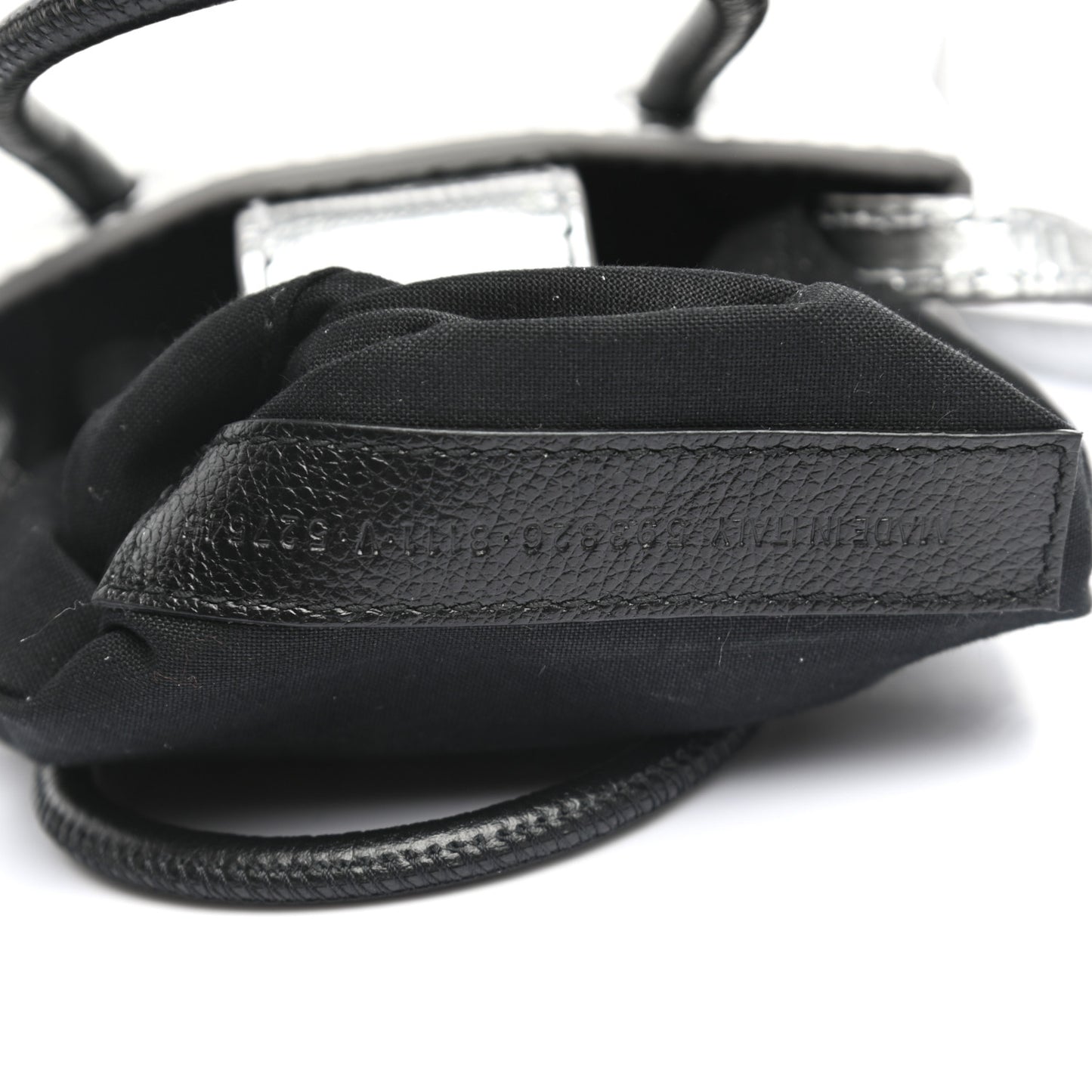 Metallic Textured Calfskin Logo Shopping Phone Holder Bag Silver