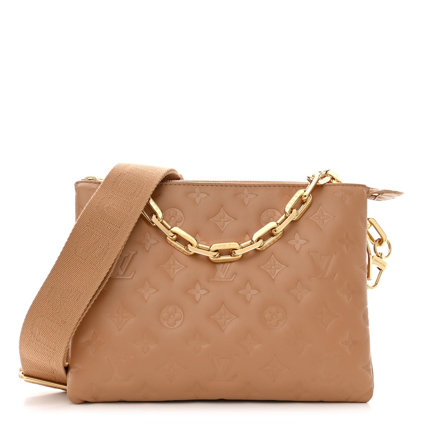 Lambskin Embossed Monogram Coussin PM Camel