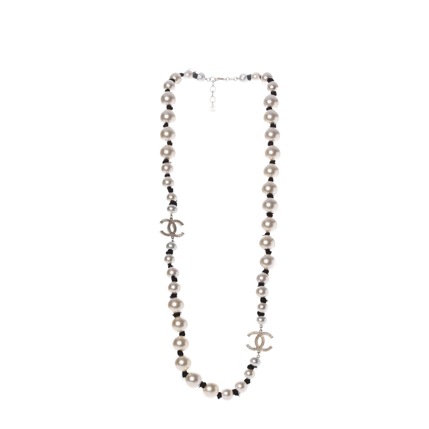 Graduated Pearl CC Long Necklace Gold
