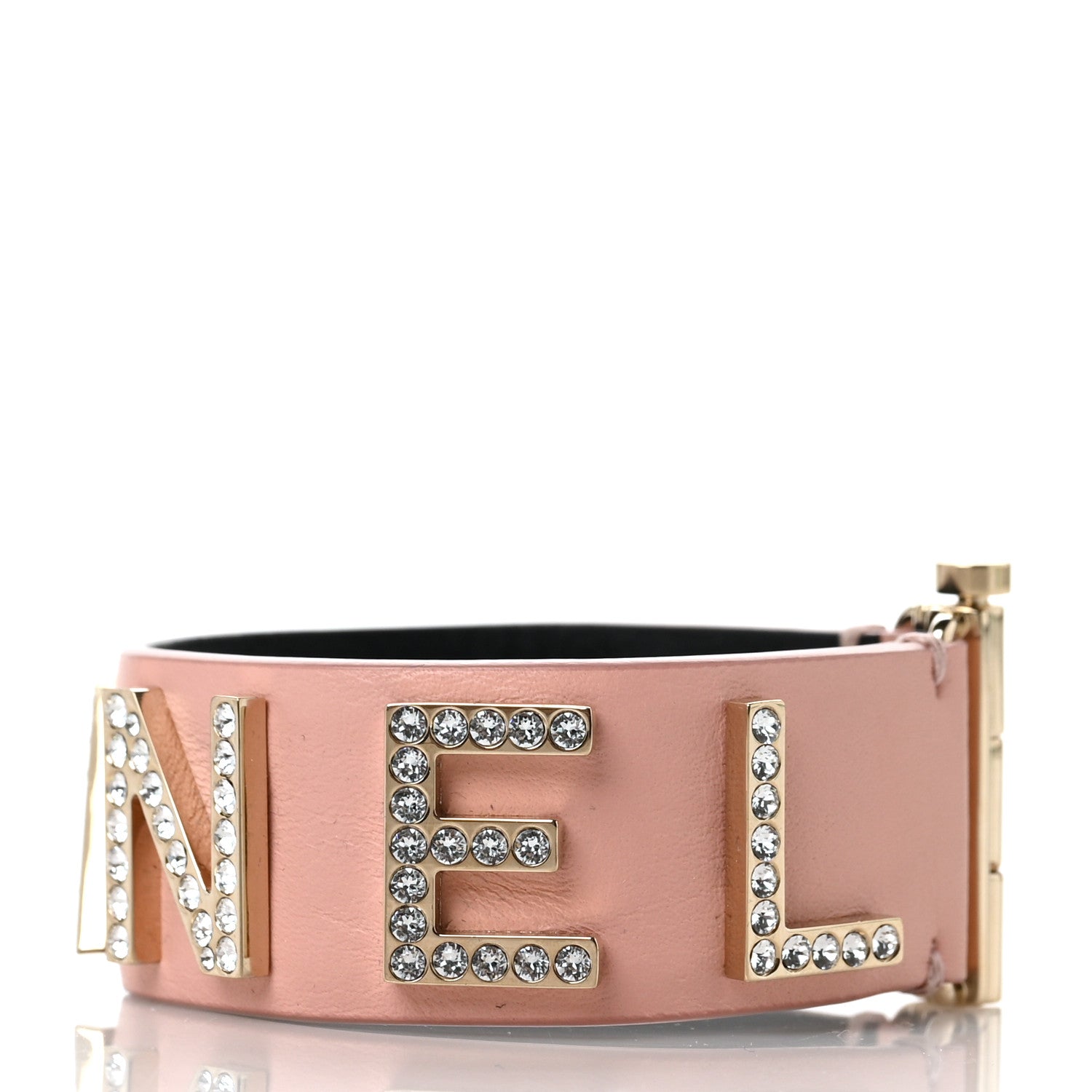 Chanel Calfskin Crystal Logo Cuff M Pink 4 of 5