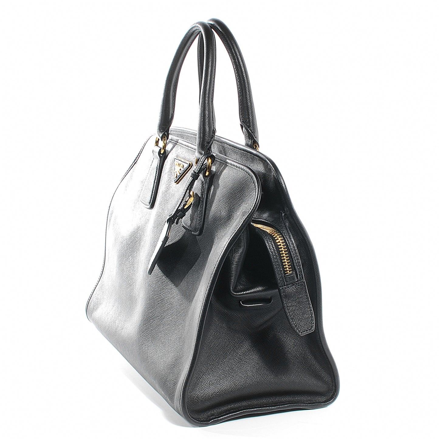 Saffiano Cuir Top Handle Dome Tote Black