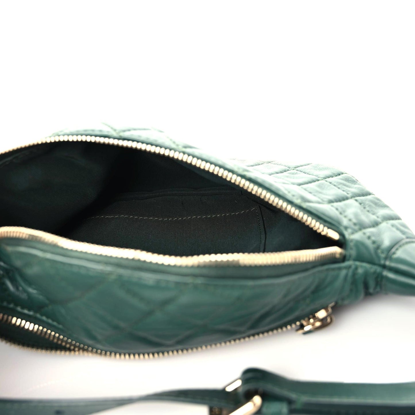 Calfskin Quilted Banane Waist Bag Fanny Pack Dark Green