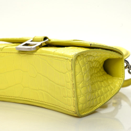 Balenciaga Shiny Calfskin Crocodile Embossed Hourglass Top Handle Bag XS Light Yellow 6 of 9