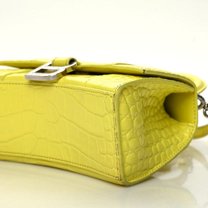 Balenciaga Shiny Calfskin Crocodile Embossed Hourglass Top Handle Bag XS Light Yellow 6 of 9