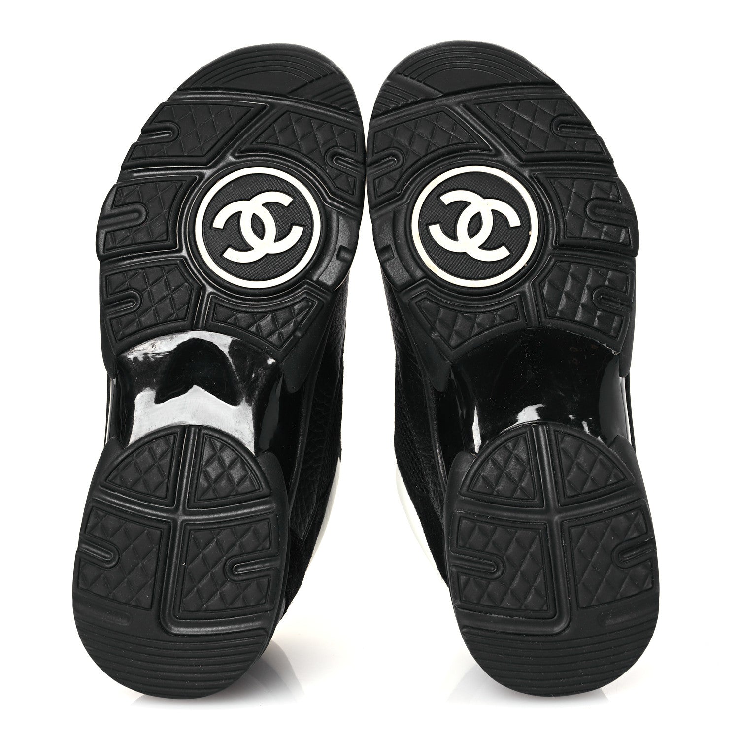 Chanel Mesh Suede Grained Calfskin Womens CC Sneakers 37 Black White 7 of 11