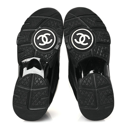 Chanel Mesh Suede Grained Calfskin Womens CC Sneakers 37 Black White 7 of 11