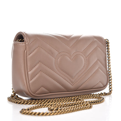 Gucci Calfskin Matelasse Super Mini GG Marmont Shoulder Bag Porcelain Rose 3 of 8