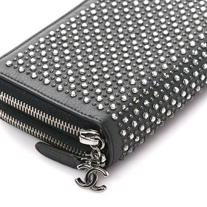 Chanel Lambskin Quilted Crystal Medium Gusset Double Zip Around Wallet Black 10 of 11