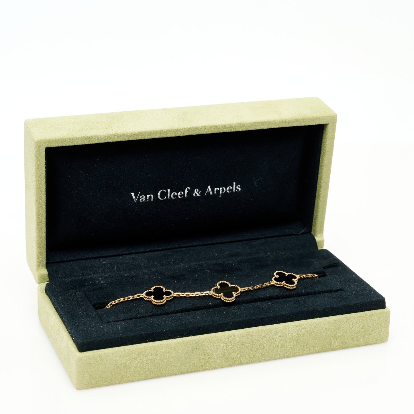 18K Yellow Gold Black Onyx 5 Motifs Vintage Alhambra Bracelet
