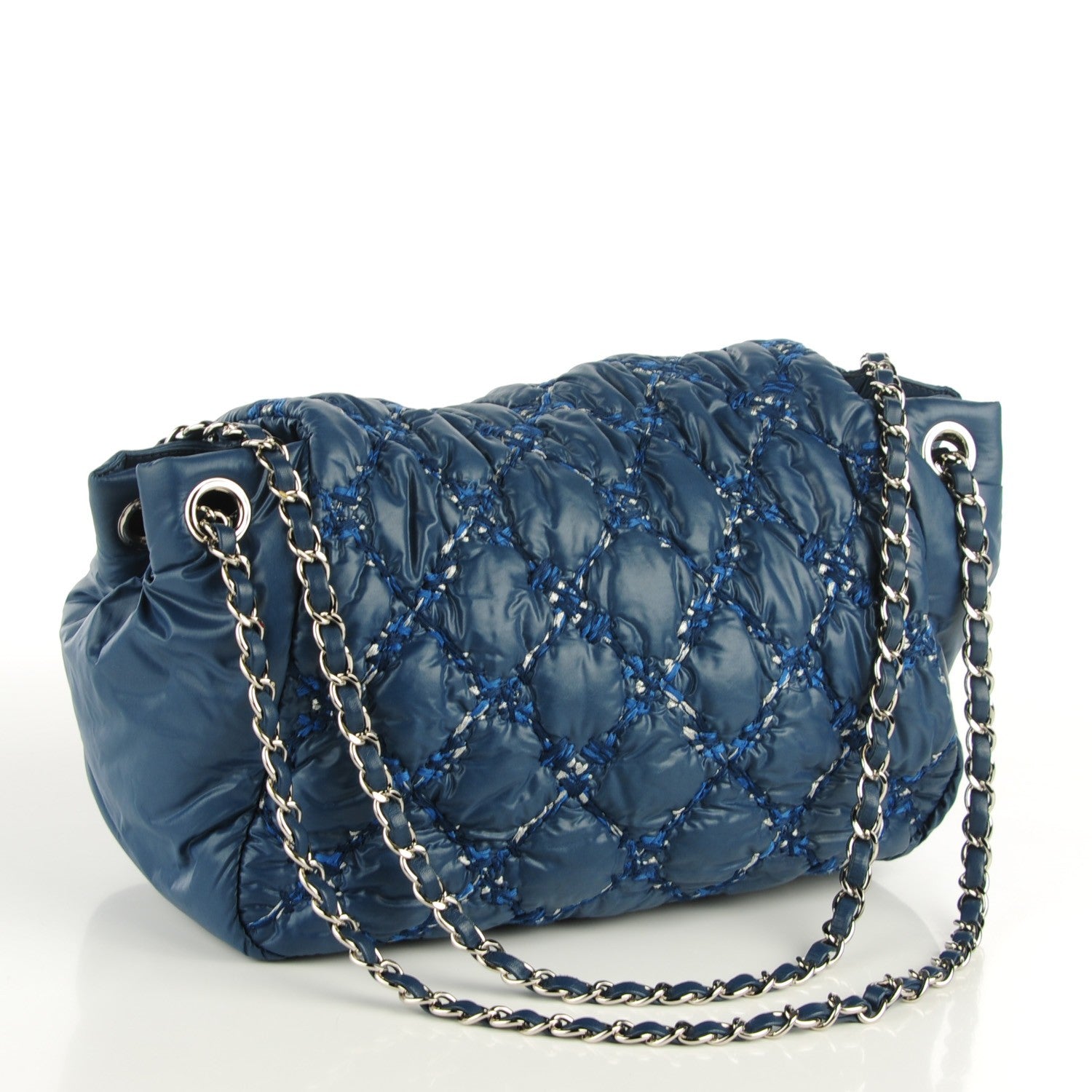 Chanel Nylon Quilted Tweed Stitch Bubble Flap Blue 3 of 8