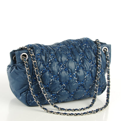 Chanel Nylon Quilted Tweed Stitch Bubble Flap Blue 3 of 8