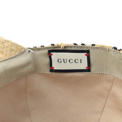 Gucci Raffia GG Monogram Elaphe Embroidered Aisha Baseball Hat M Ivory Black 5 of 7