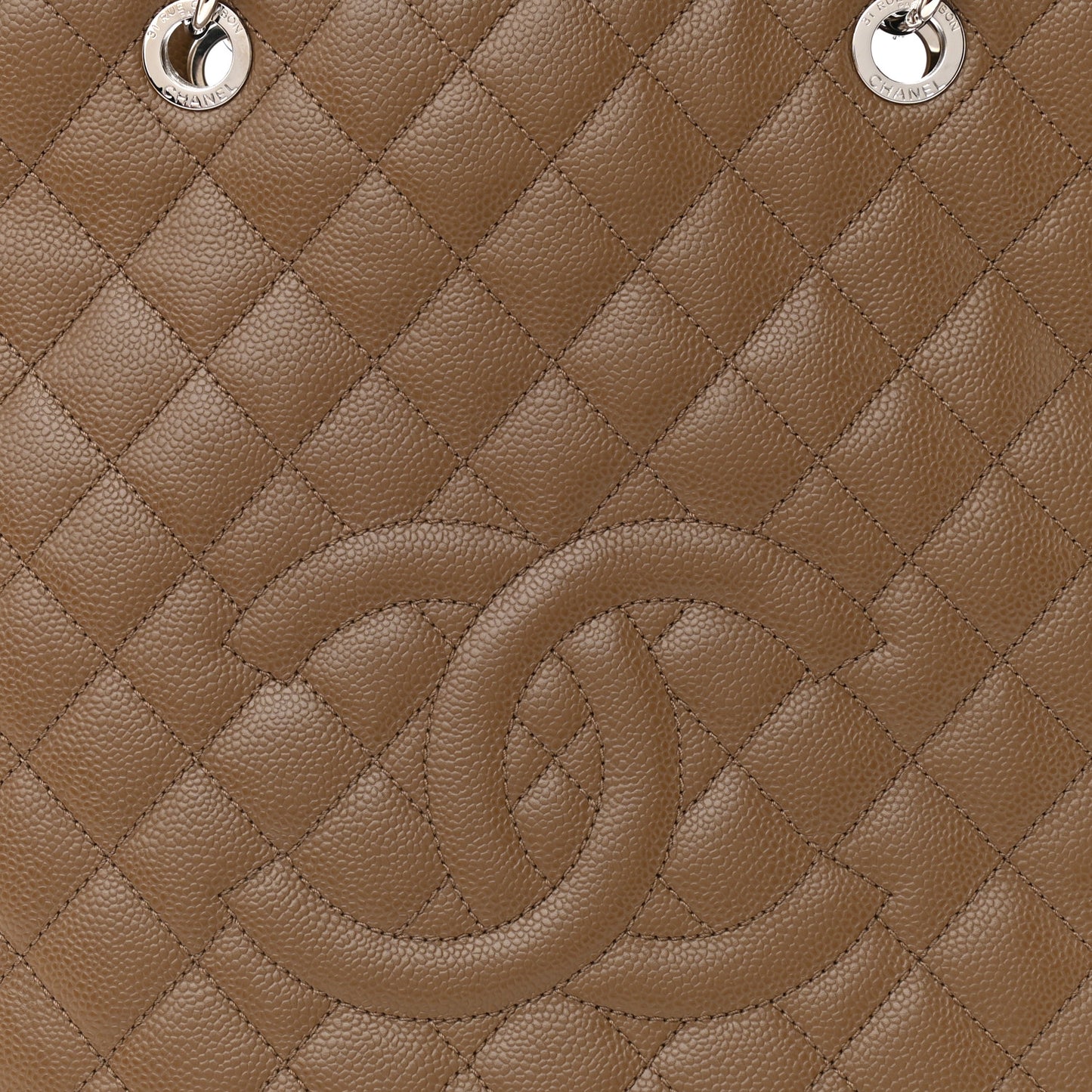 Caviar Quilted Vertical Grand Shopping Tote GST Dark Beige
