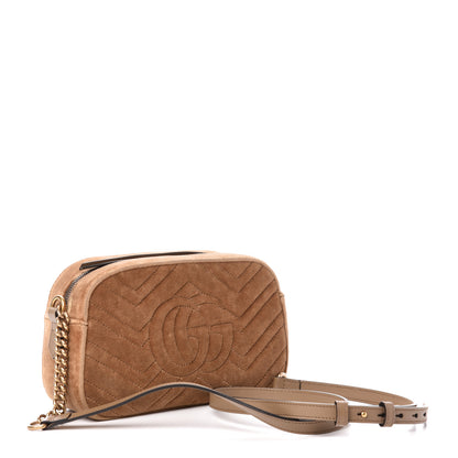Gucci Velvet Matelasse Small GG Marmont Chain Shoulder Bag Taupe 3 of 11