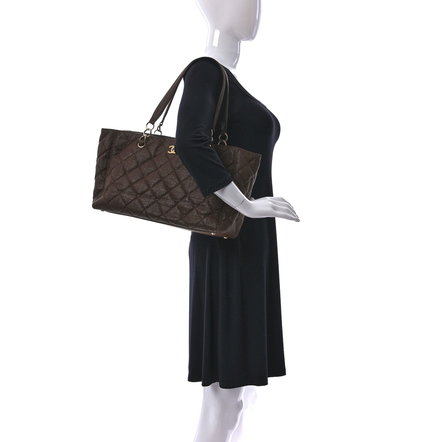 Woven Straw Quilted Shopping Tote Brown