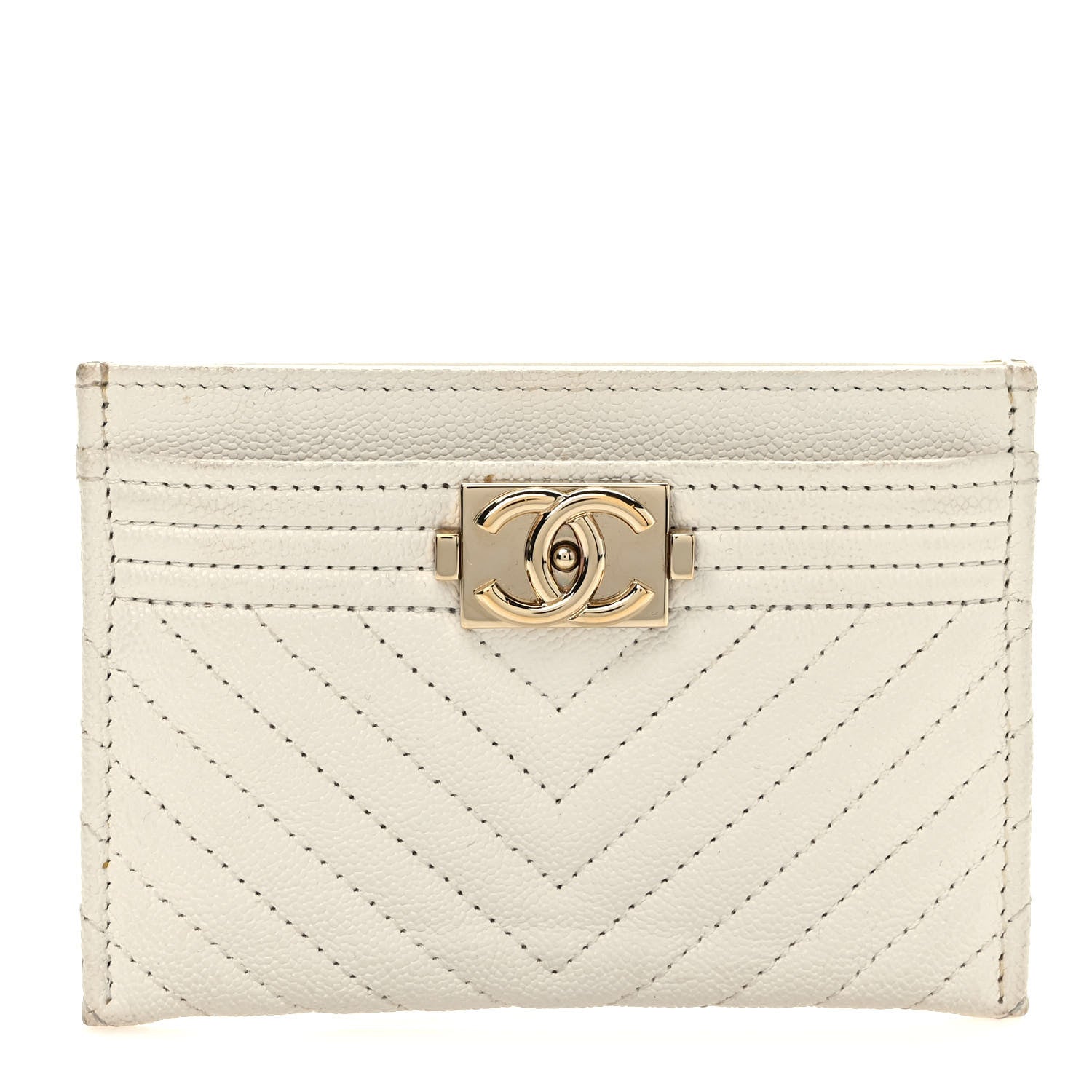 Chanel Caviar Chevron Quilted Boy Card Holder White 1 of 8
