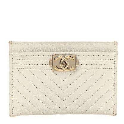 Chanel Caviar Chevron Quilted Boy Card Holder White 1 of 8