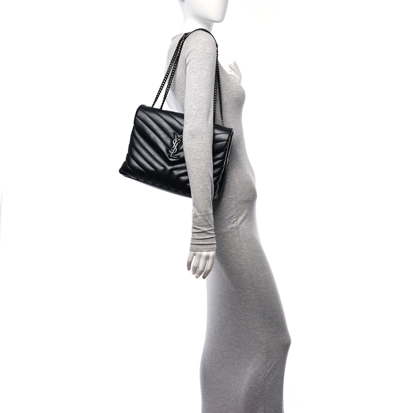 Calfskin Y Quilted Monogram Monochrome Medium Loulou Chain Satchel Black