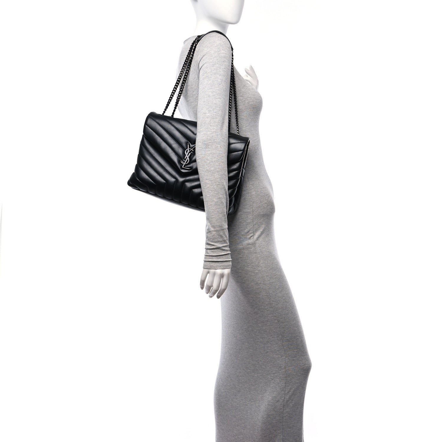 Saint Laurent Calfskin Y Quilted Monogram Monochrome Medium Loulou Chain Satchel Black 2 of 12