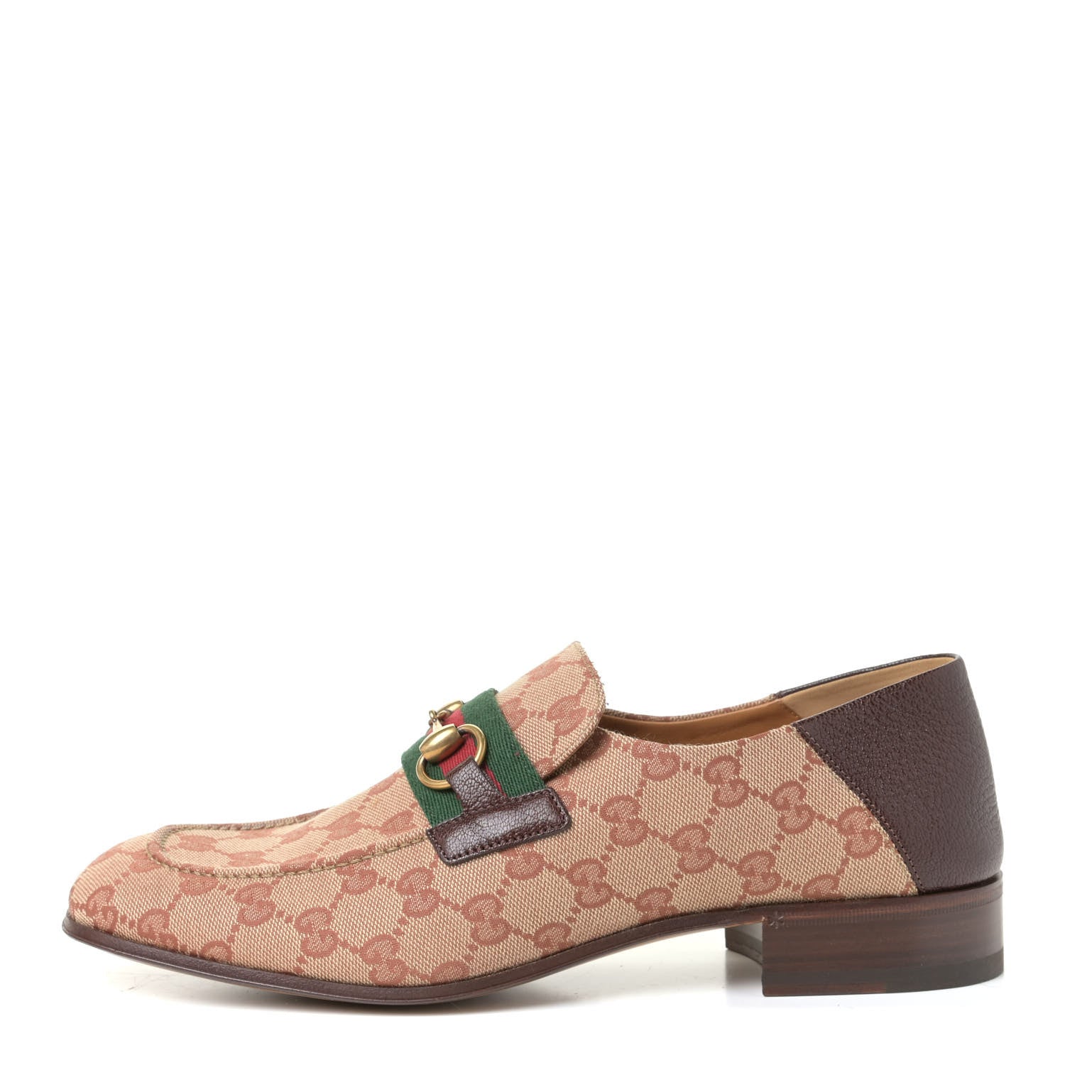 Gucci GG Monogram Goatskin Web Mens Horsebit Loafers 9 Beige Ruggine Light Brown 1 of 5