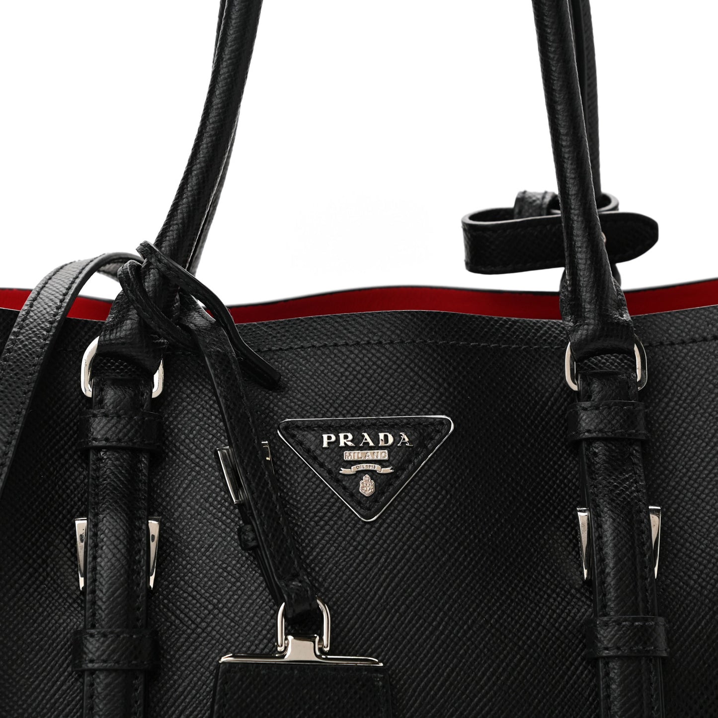 Saffiano Cuir Medium Double Handle Tote Black Fuoco