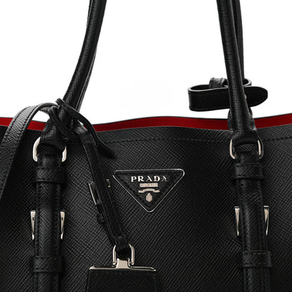 Prada Saffiano Cuir Medium Double Handle Tote Black Fuoco 7 of 9