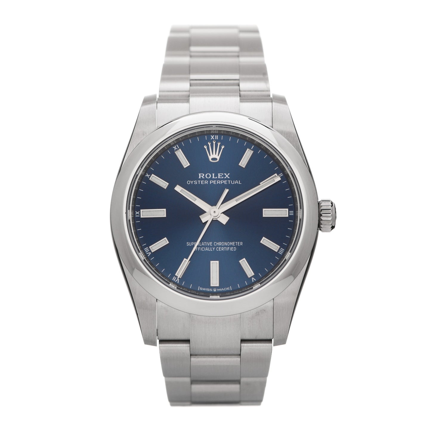 Stainless Steel 34mm Oyster Perpetual Watch Bright Blue 124200