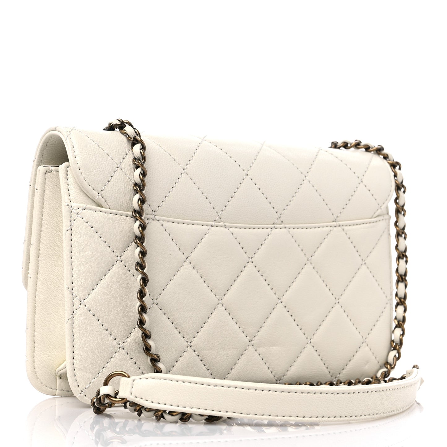 Sheepskin Quilted Mini Beauty Lock Flap White