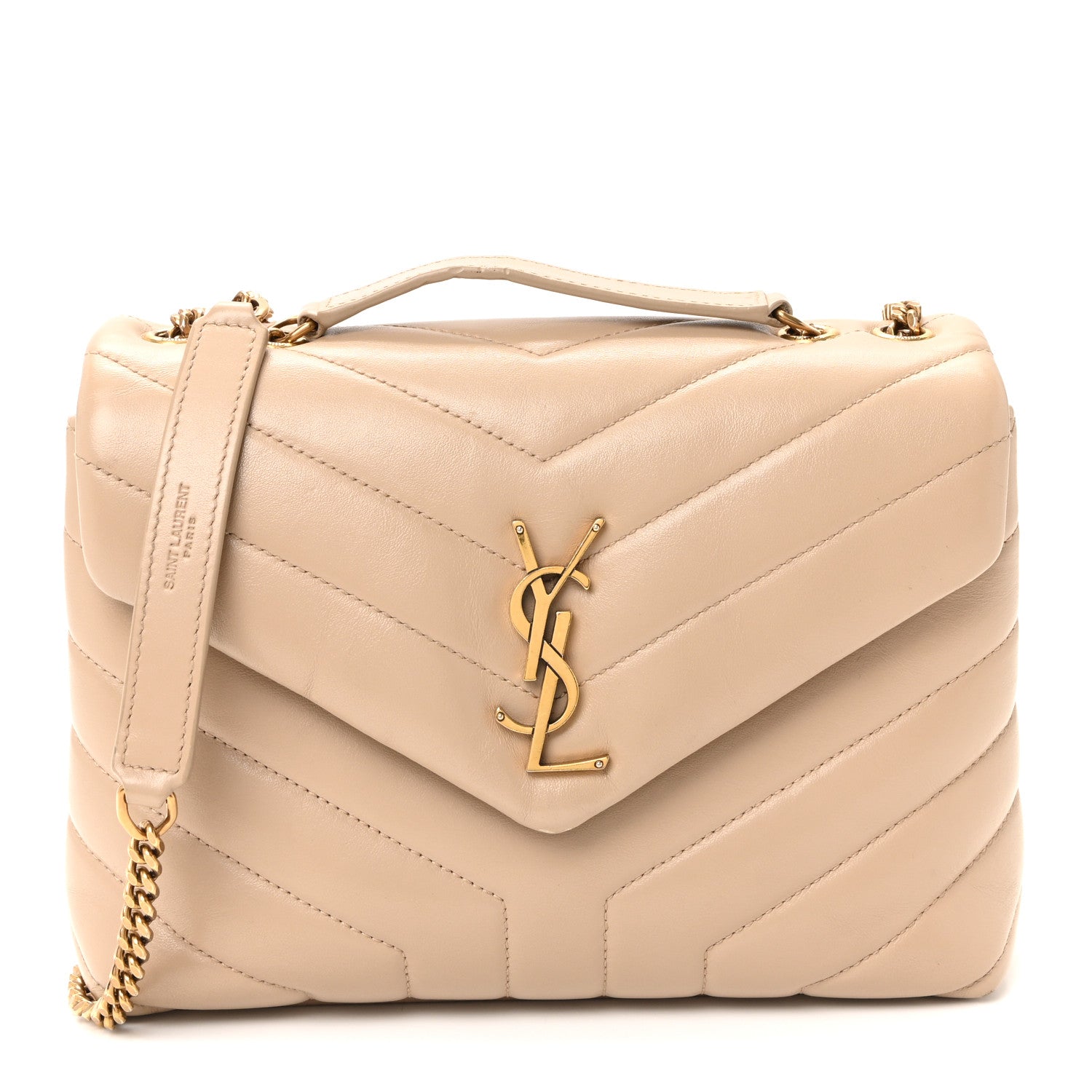 Saint Laurent Calfskin Y Quilted Monogram Small Loulou Chain Satchel Dark Beige 1 of 9