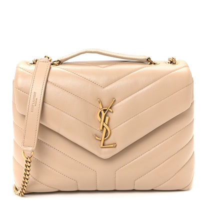 Saint Laurent Calfskin Y Quilted Monogram Small Loulou Chain Satchel Dark Beige 1 of 9