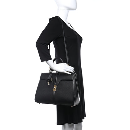 Celine Grained Calfskin Classique 16 Top Handle Bag Black 3 of 9