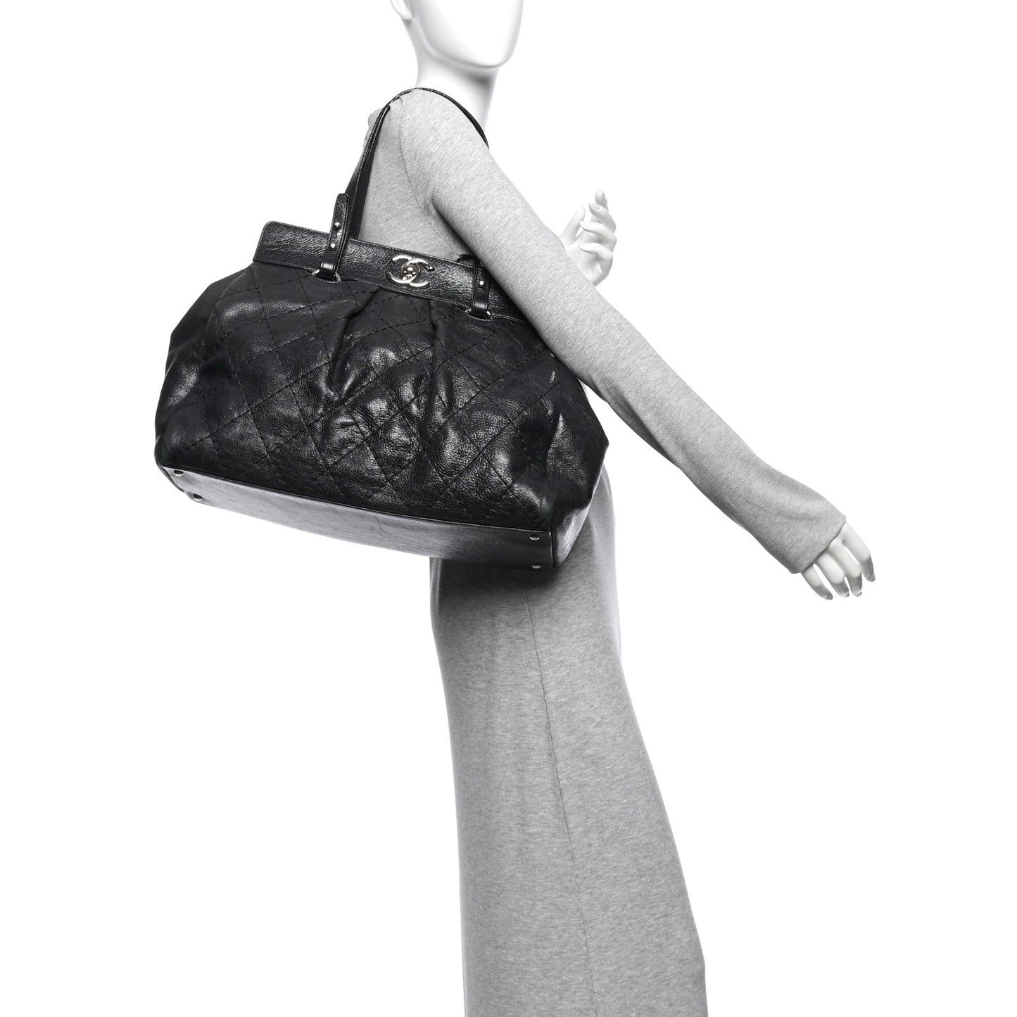 Glazed Calfskin Large On The Road Large Frame Tote Black