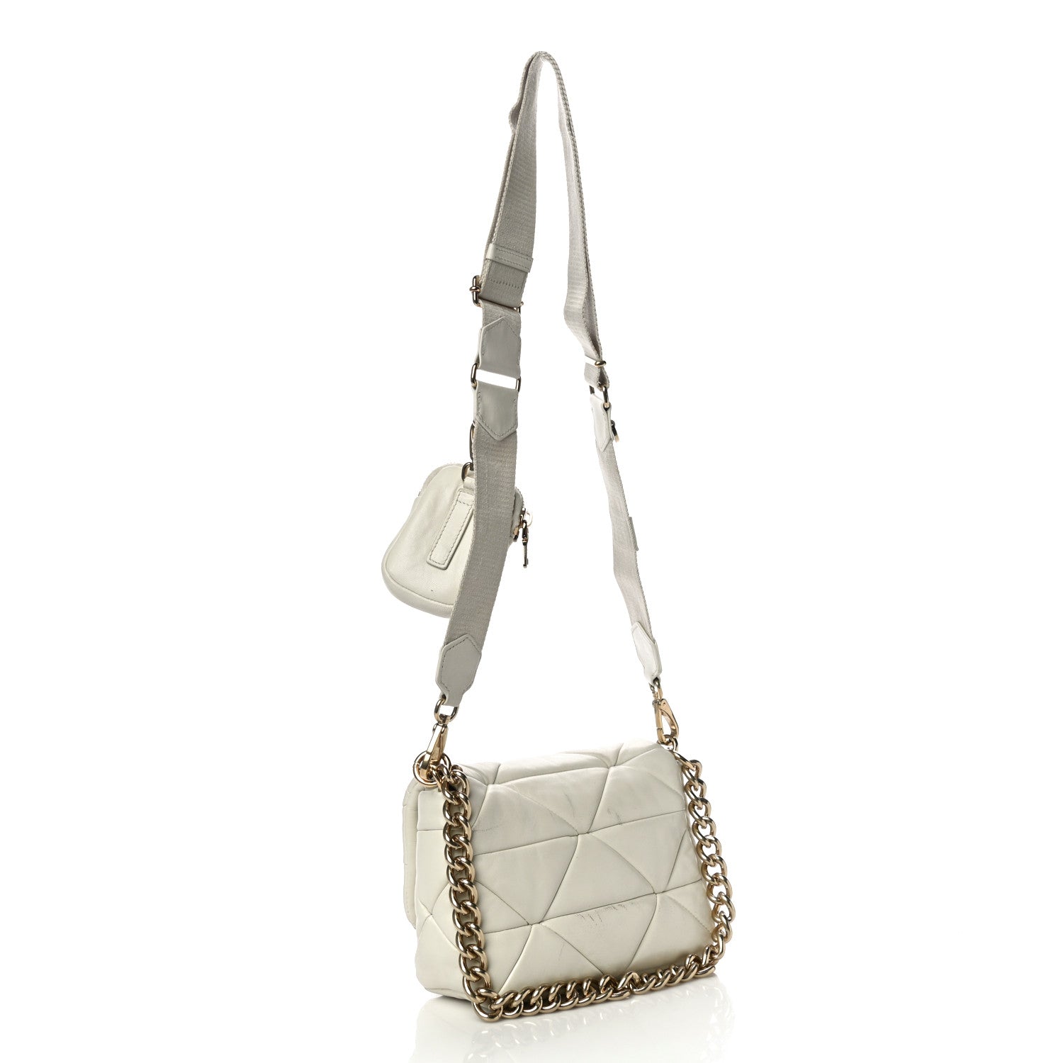 Prada Nappa Re-Nylon Triangle Quilted Patchwork System Flap Shoulder Bag White 3 of 14