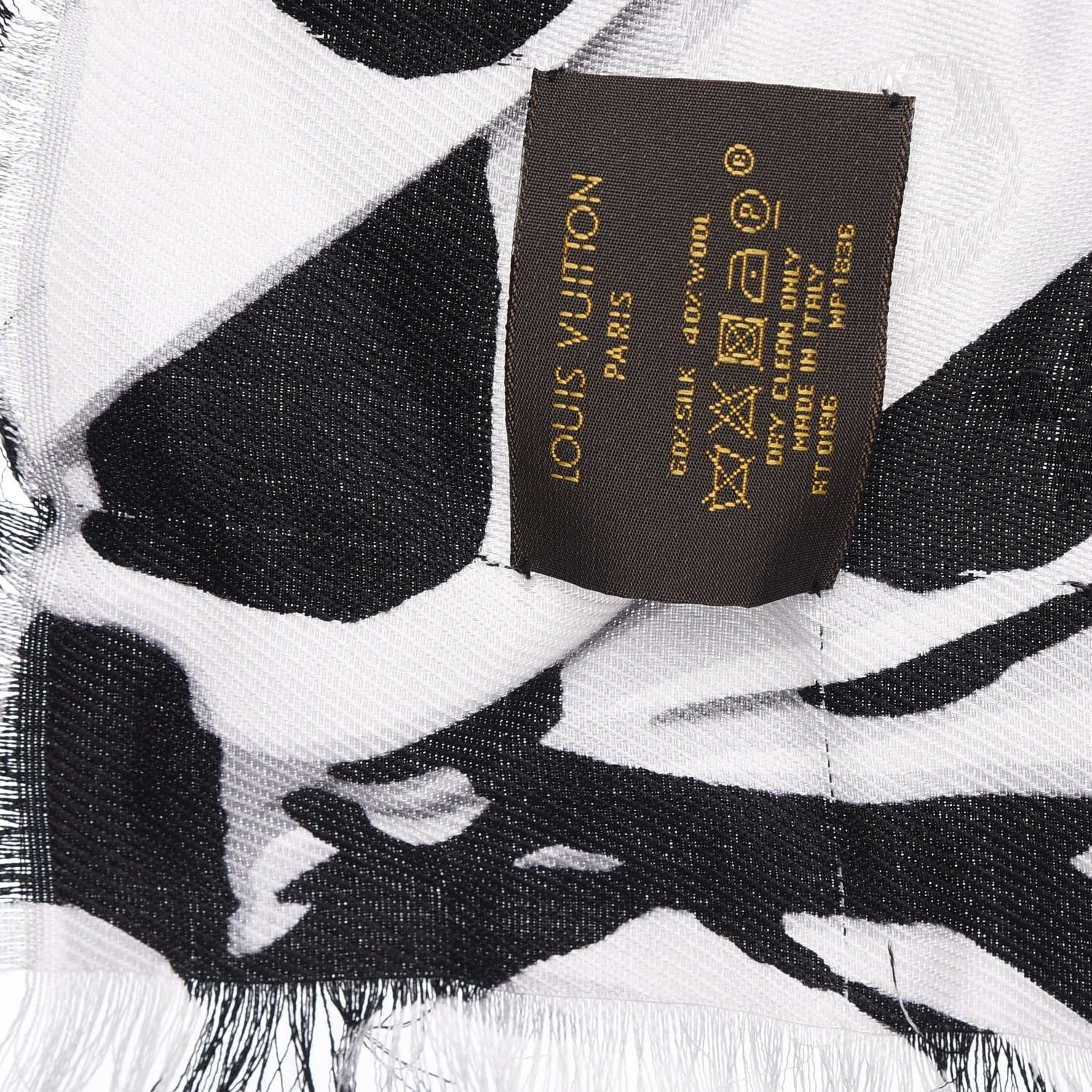 Louis Vuitton Silk Wool Graphic Flower Scarf Black 5 of 12