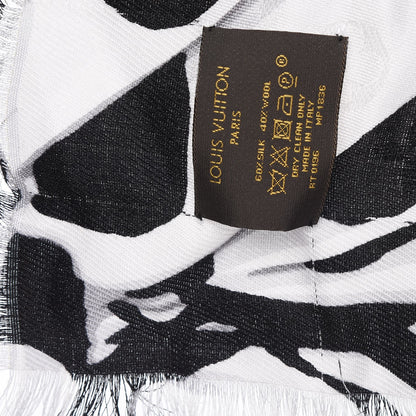 Louis Vuitton Silk Wool Graphic Flower Scarf Black 5 of 12