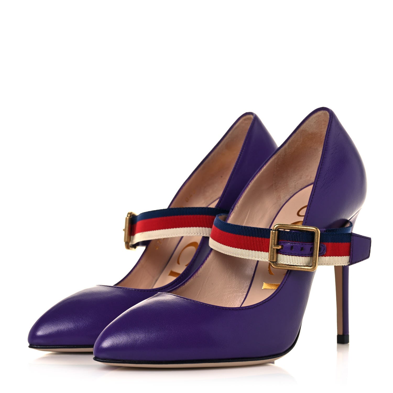 Gucci Malaga Kid Sylvie High Heel Pumps 36.5 Shine Purple 3 of 8