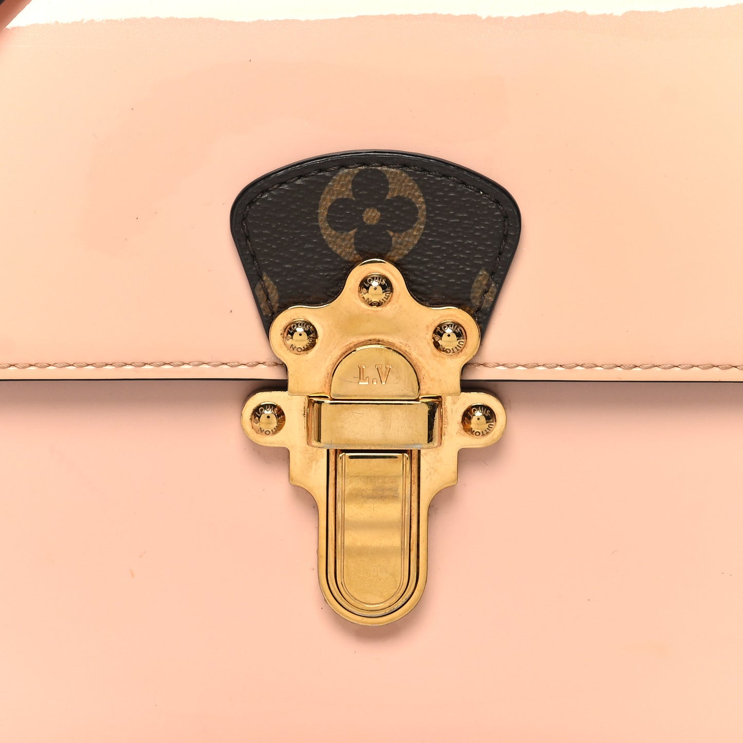 Patent Calfskin Monogram Cherrywood PM Rose Ballerine