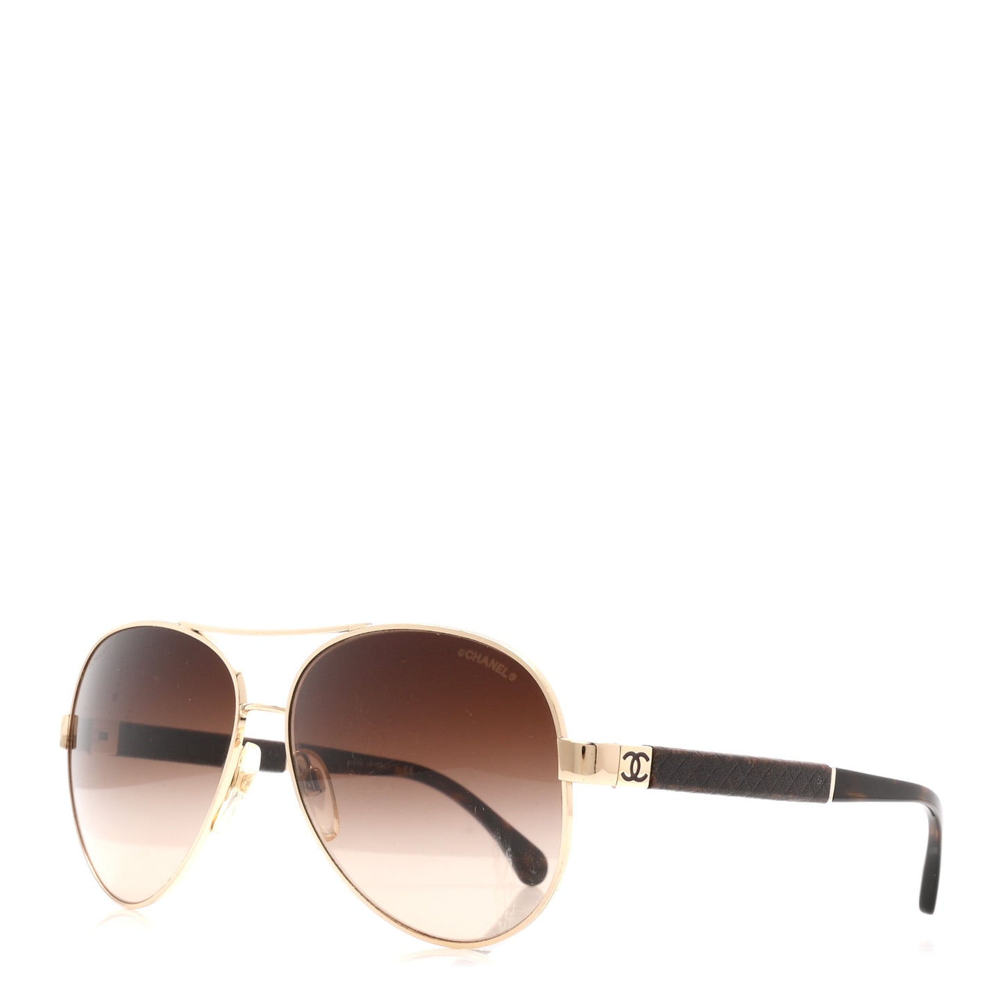 Lambskin Quilted CC Aviator Sunglasses 4195-Q-A Brown  Gold
