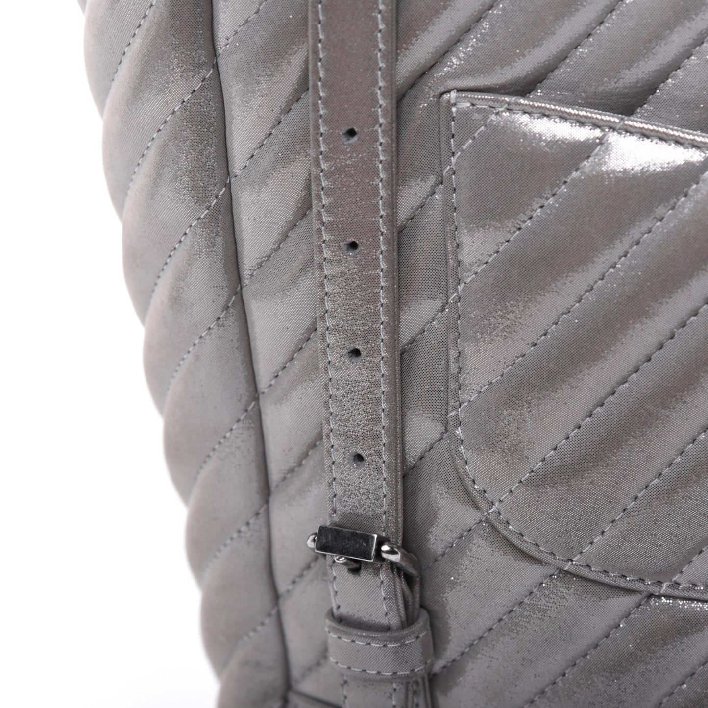 Metallic Calfskin Chevron Quilted Small Urban Spirit Backpack Silver