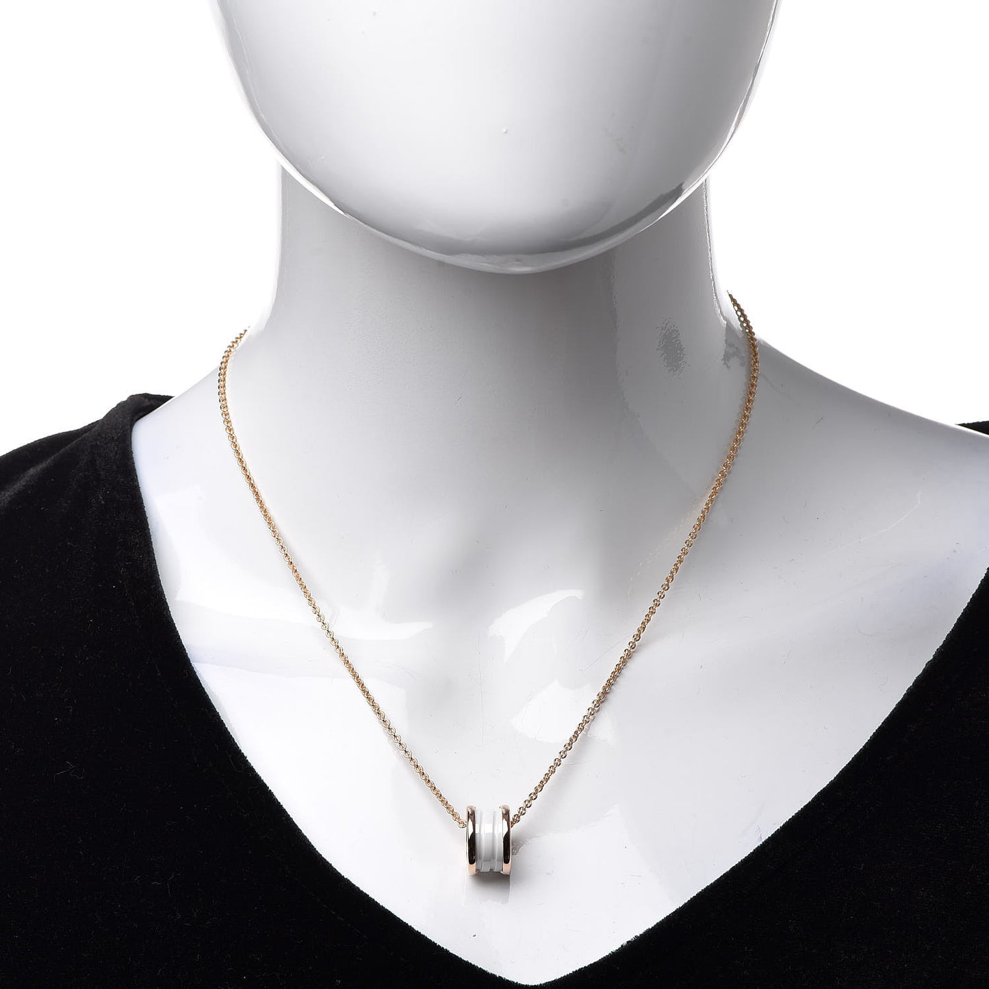 18K Rose Gold White Ceramic B.Zero1 Pendant Necklace