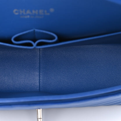 Chanel Caviar Chevron Quilted Jumbo Double Flap Blue 5 of 10