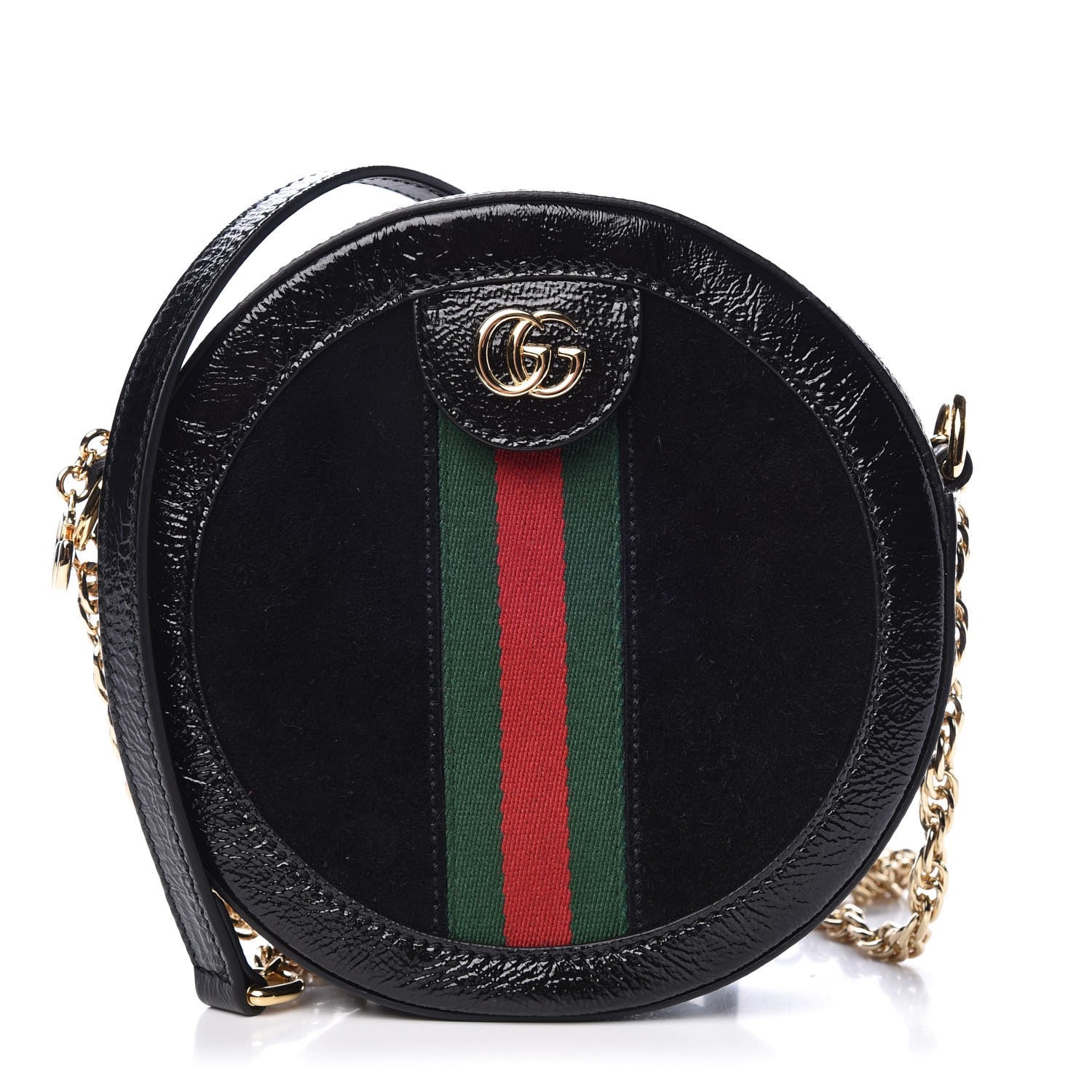 Gucci Suede Patent Web Mini Ophidia Round Shoulder Bag Black 1 of 7
