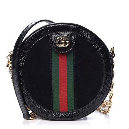 Gucci Suede Patent Web Mini Ophidia Round Shoulder Bag Black 1 of 7