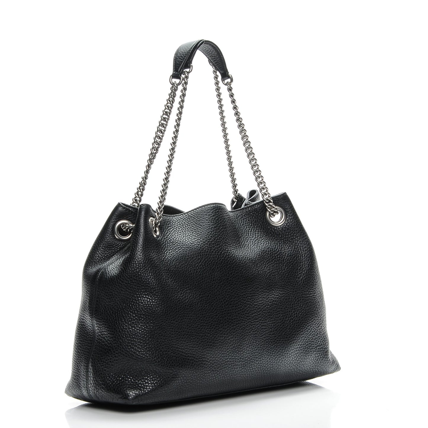 Pebbled Calfskin Studded Medium Soho Chain Shoulder Bag Black