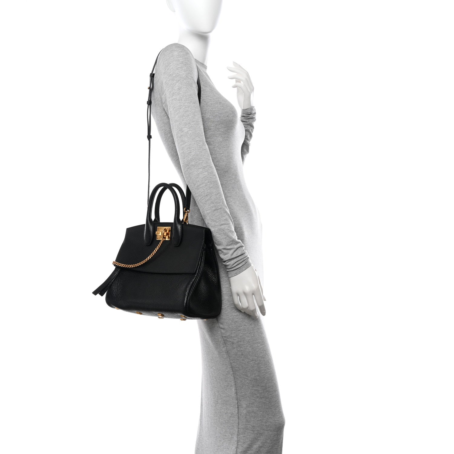 Salvatore Ferragamo Hammered Calfskin Studio Rock Bag Black 2 of 12