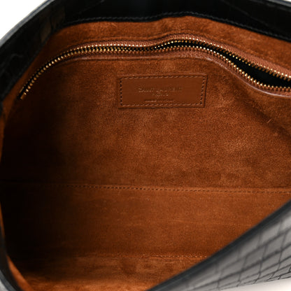 Saint Laurent Calfskin Crocodile Embossed Le 5 A 7 Hobo Black 5 of 11